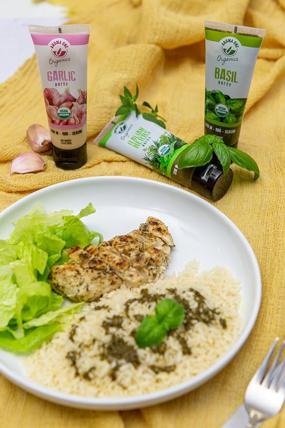 Aroma One Basil Puree Paste - Organic Herb Concentrate for Cooking, Seasoning & Sauces - Fresh