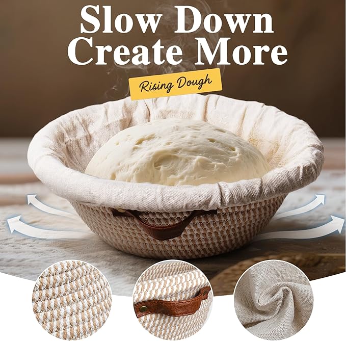 12 Inch Large Cotton Rope Banneton Bread Proofing Basket Set, 2 Pack Round Sourdough Bread Baking