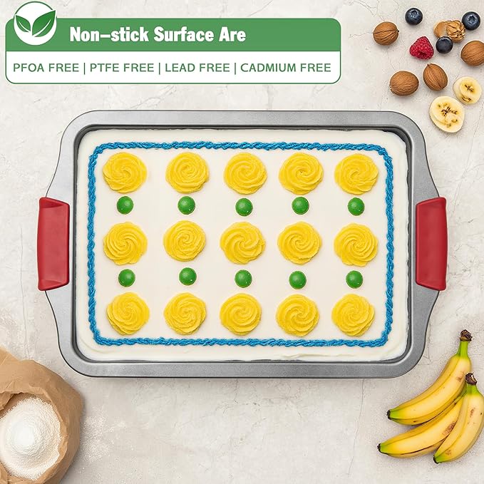 Tiawudi 13" x 9" Cake Pan, 0.8mm Thick Heavy Duty Baking Dish with Diamond Texture Pattern for Even