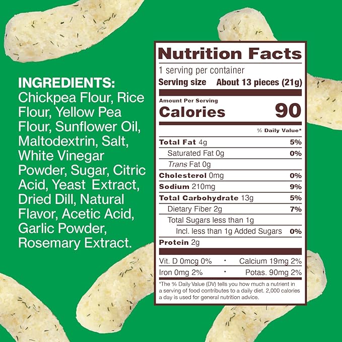 Hippeas Grillo's Dill Pickle, 0.75 Ounce (Pack of 18), 3g Protein, Fiber, Vegan, Gluten-Free