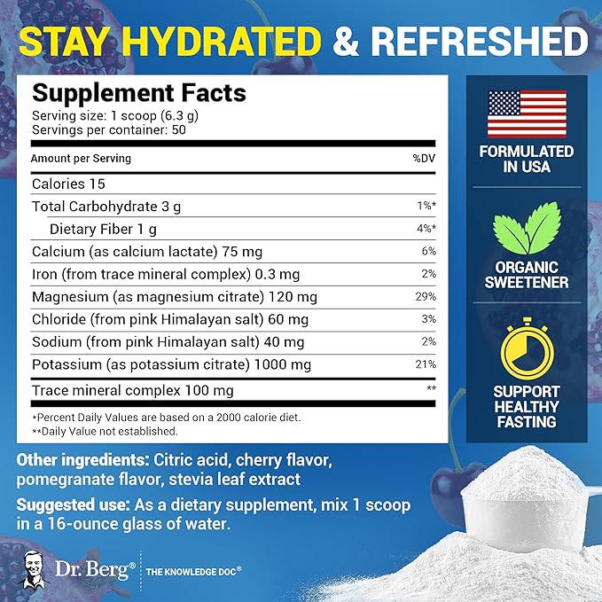Dr. Berg Zero Sugar Hydration Keto Electrolyte Powder - Enhanced w/ 1000 mg of Potassium & Real