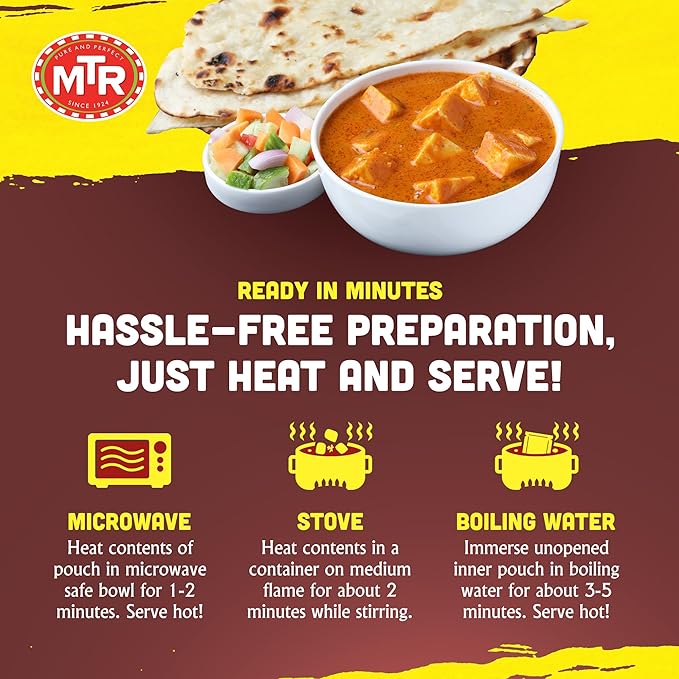 MTR - Shahi Paneer - Mild Tomato Gravy with Cottage Cheese - Authentic Indian Flavors - Flavorful