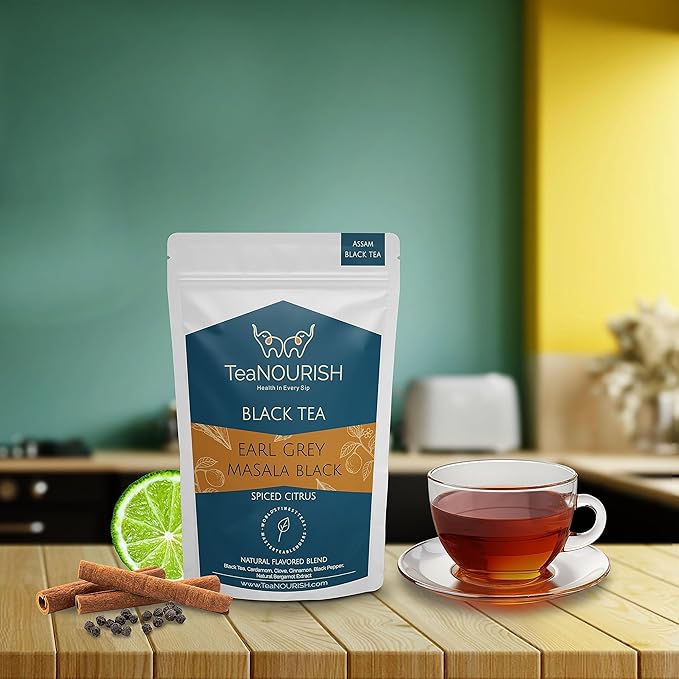 TeaNOURISH Earl Grey Masala Black Tea | Spiced Citrus | Assam Loose Leaves | Blended with Indian