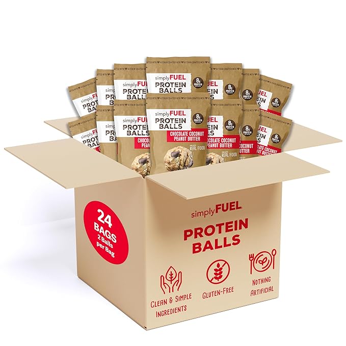 simplyFUEL Whole Food Protein Balls with Probiotics - Chocolate Coconut Peanut Butter Snacks