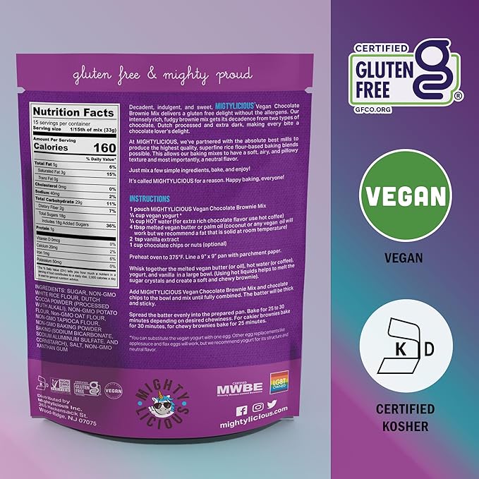 Mightylicious Chocolate Brownie Mix (Plant Based) ??Gluten-Free ??Non-GMO ??Egg-Free ??Kosher