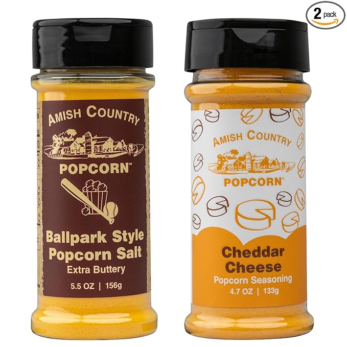 Amish Country Popcorn | Seasoning Variety Pack | BallPark Style ButterSalt - 5.5 oz & Cheddar