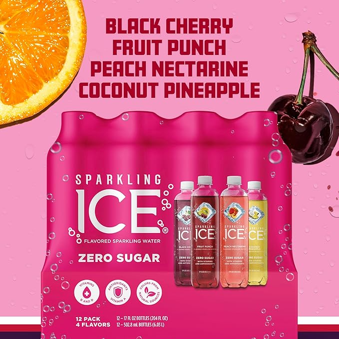 Sparkling Ice Pink Variety Pack, Flavored Sparkling Water, Zero Sugar, and Vitamins and