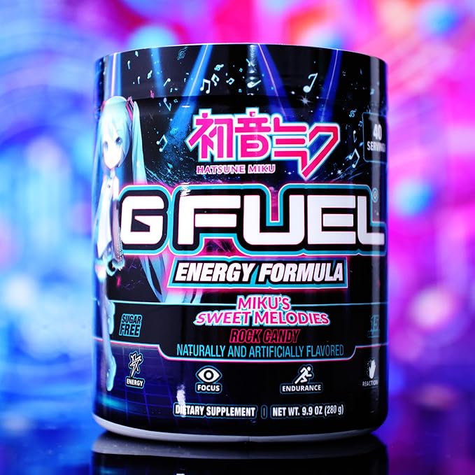 G Fuel Sweet Melodies Hatsune Miku Energy Drink Powder, Pre Workout Caffeine Mix for Gaming, Sugar