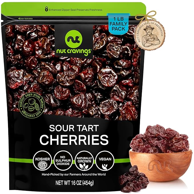 NUT CRAVINGS - Sun Dried Sour Tart Cherries, Lightly Sweetened, Unsulphured (16oz, 1 LB) Bulk Dry