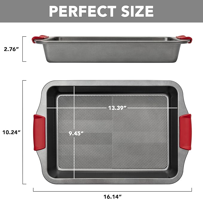 Tiawudi 13" x 9" Cake Pan, 0.8mm Thick Heavy Duty Baking Dish with Diamond Texture Pattern for Even
