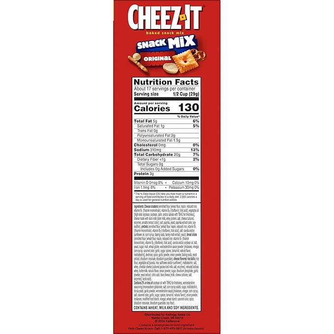 Cheez-It Snack Mix, Lunch Snacks, Family Size, Original, 17.8oz Box (1 Box)