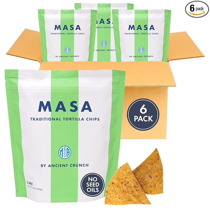MASA Chips - Lime Flavored Tortilla Chips, Handmade Corn Chips & Crisps - Naturally Grown White