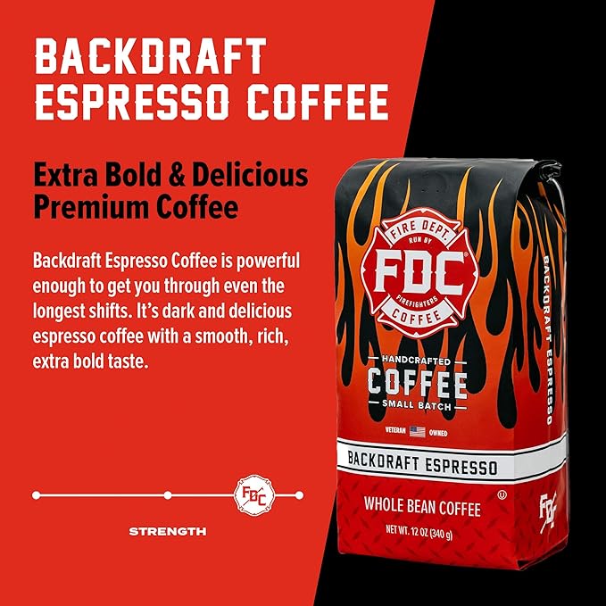 Fire Department Coffee - Gives Back to Firefighters - Backdraft Espresso Coffee Beans - Smooth &