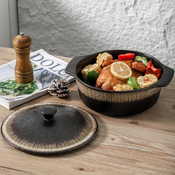 KOOV Ceramic Casserole Dish with Lid Oven Safe, 2 Quart Casserole Dishes, Covered Round Casseroles