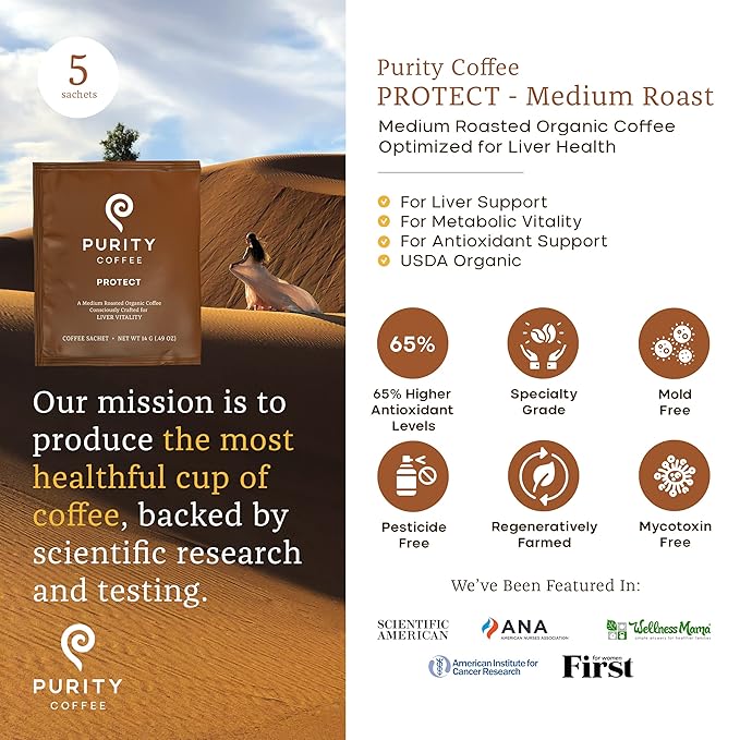 Purity Coffee PROTECT Highest Antioxidant Light-Medium Roast - USDA Certified Organic Specialty
