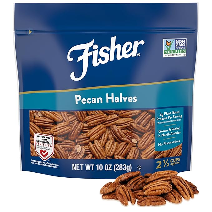 Fisher Chef's Naturals Pecan Halves 10 oz Resealable Bag, Unsalted Raw Nuts for Cooking, Baking &