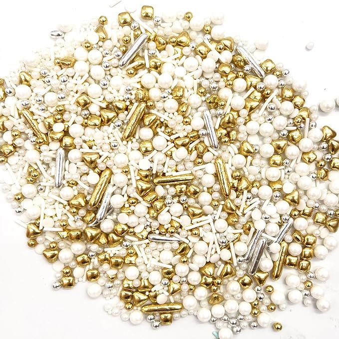 Weraru White Deluxe Gold Sprinkles Candy Mixing Size Baking Edible Cake Decorations Cupcake Toppers