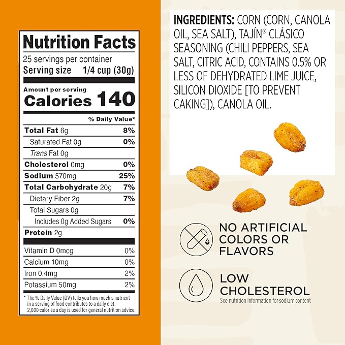 Snak Club Tajin Toasted Corn, Roasted Corn Nuggets with Chili and Lime Seasoning, Mild, Non-GMO