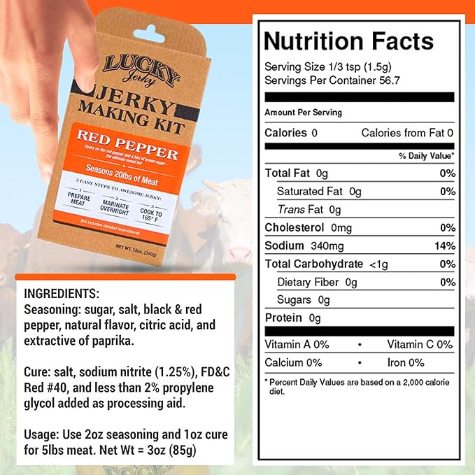 Lucky Jerky Red Pepper DIY Jerky Seasoning Kits - Seasons 20lbs of Meat