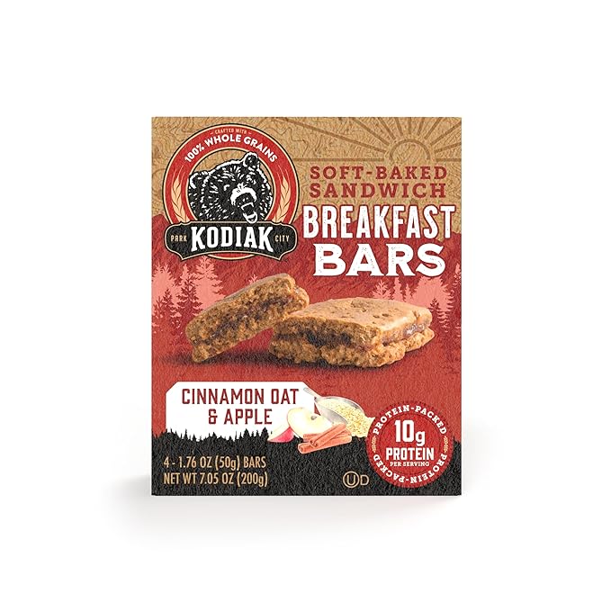 Kodiak Cakes Soft Baked Sandwich Breakfast Bar, Cinnamon Oat & Apple, High Protein, 100% Whole