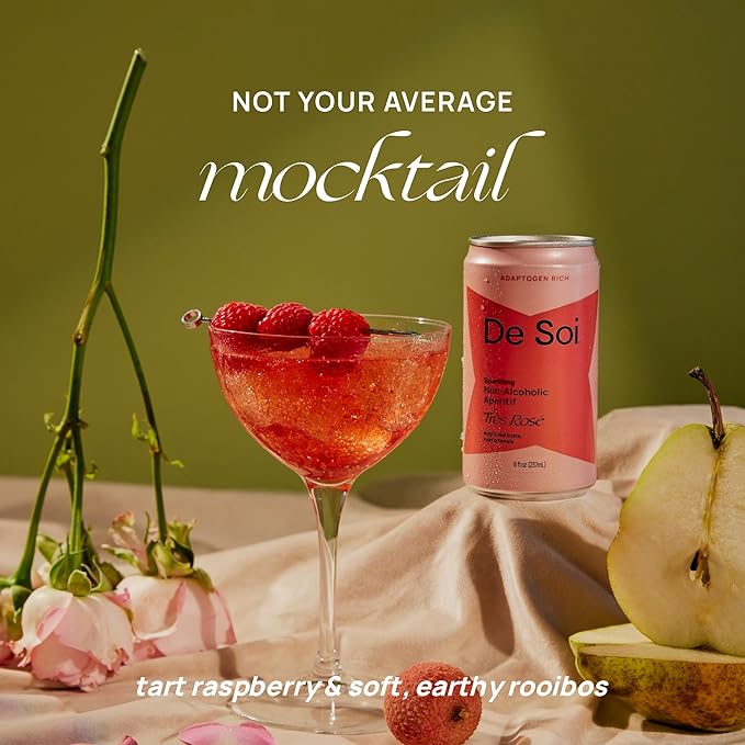 De Soi Très Rosé Mocktails NA Drinks 8 fl oz (12-pack) - Adaptogen Drink, Sparkling Drink with