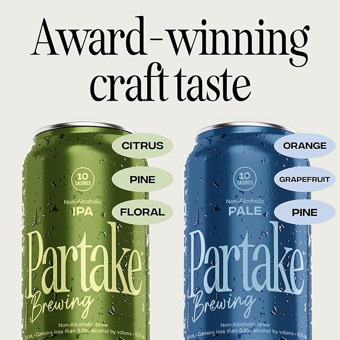 Partake Brewing Craft Non Alcoholic Beer, Variety Pack x 12 Fl Oz Cans - Low Calorie & Carb, No