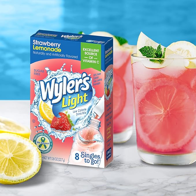 Singles T棘 Go Powder Packets, W逵ter Drink Mix, Strawberry Lemonade, 96 Singl筠 Servings (Pack of 12)