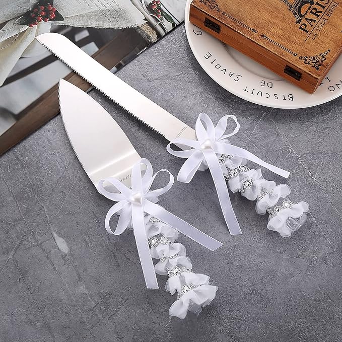 TANG SONG Elegant Stainless Steel Wedding Cake Knife and Serving Set Resin Plastic Handle with