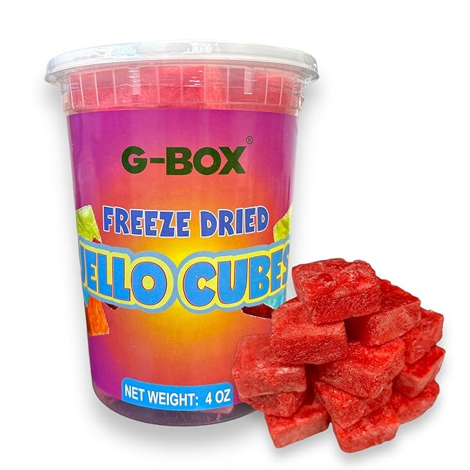G-Box Freeze-Dried Strawberry Jello Cubes - 4 oz | USA-Made Freeze Dried Strawberries |