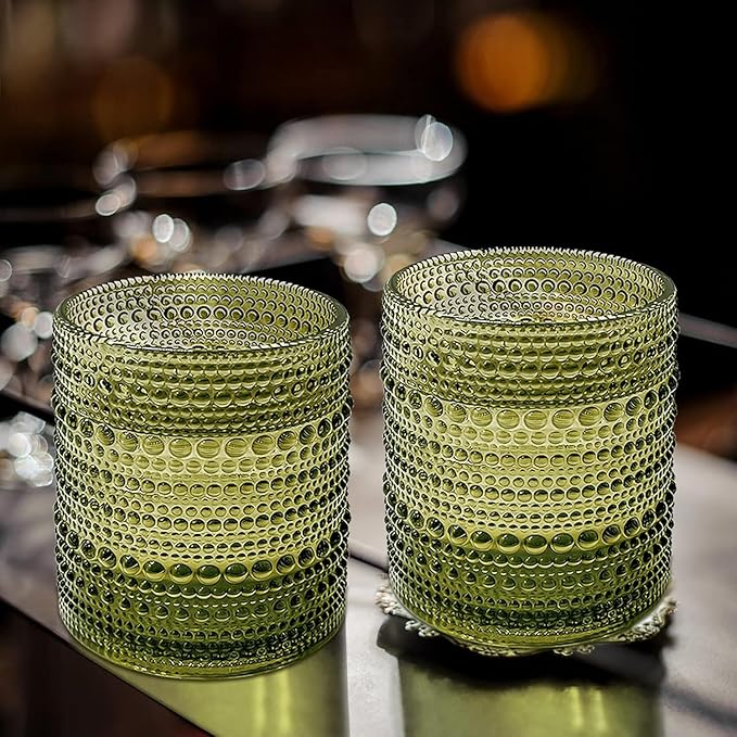 Set of 4 Vintage 12 oz Crystal Glasses, Old Fashioned Glass Cups for Water, Juice, Coffee, and Beer