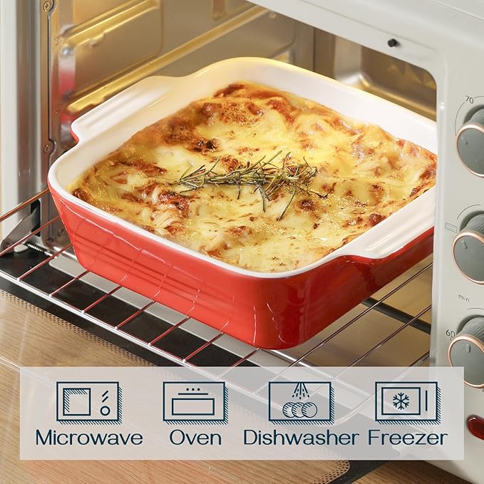 DOWAN 8x8 Baking dish, Square Baking Pan, Ceramic Casserole Dishes for Oven, Cake Pan with Handle