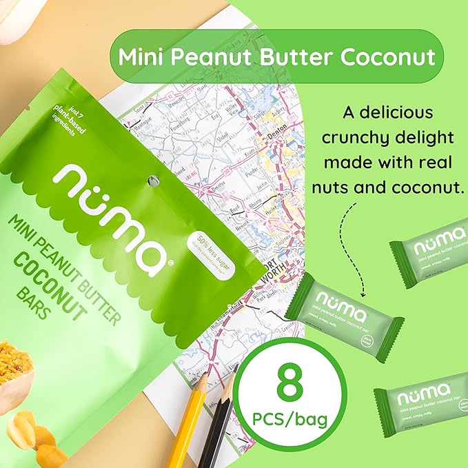 Numa Foods Mini Coconut Peanut Butter Bars – Vegan, Low Sugar, High Protein, All Natural, Gluten