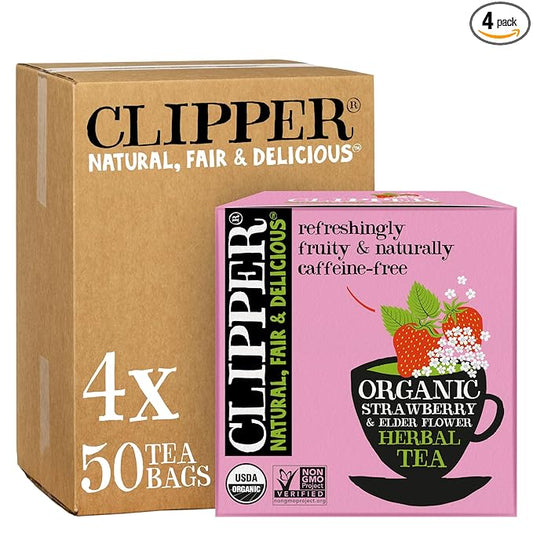 Clipper Tea Strawberry & Elderflower Herbal Tea ??Caffeine Free, USDA Organic, Great Hot or Iced