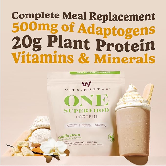 VitaHustle ONE Meal Replacement Shake - Plant Based Protein Powder by Kevin Hart - Vegan, Meal