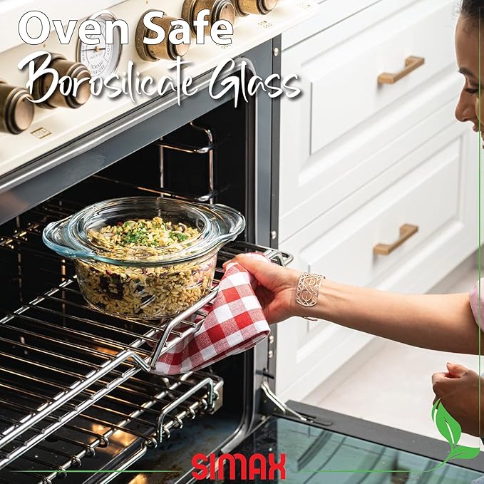 Simax Casserole Dish with Lid, Glass Casserole Dish, Holds 48 Oz (1.5 Quarts), Oven to Table