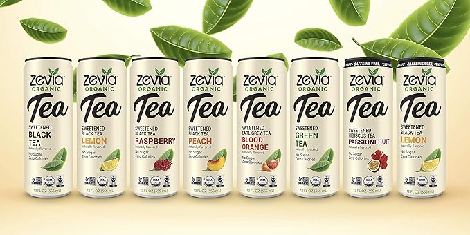 Zevia Zero Sugar Tea, Hibiscus Tea with Passionfruit Caffeine Free, 12 oz Cans (12-Pack)