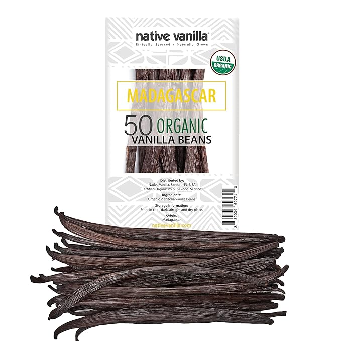 50 Organic Madagascar Vanilla Beans - Whole Grade A Premium Bourbon Pods - For Making Extract &
