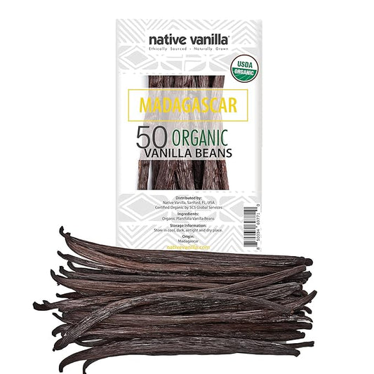 50 Organic Madagascar Vanilla Beans - Whole Grade A Premium Bourbon Pods - For Making Extract &