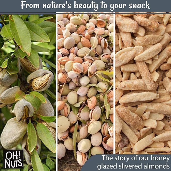 Oh! Nuts Almonds Honey Glazed Slivered - Raw - 100% Natural - 2 lb - High-Protein Almond - Packed