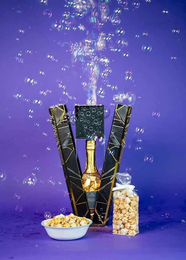 Luxe Bubble Box with Caramel White Chocolate Popcorn by Send A Cake, Ready to Gift, No Assembly