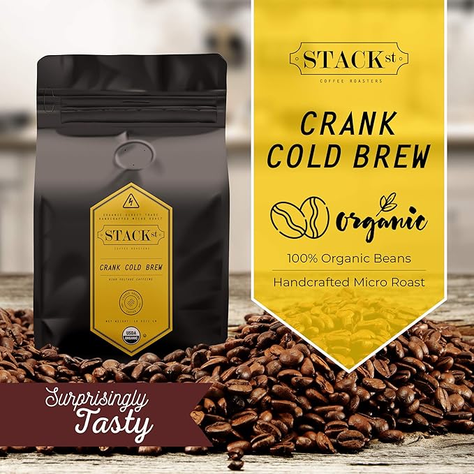 Organic Cold Brew Coffee Coarse Ground 1 LB - CRANK High Voltage Caffeine Dark Roast, Coarse Grind