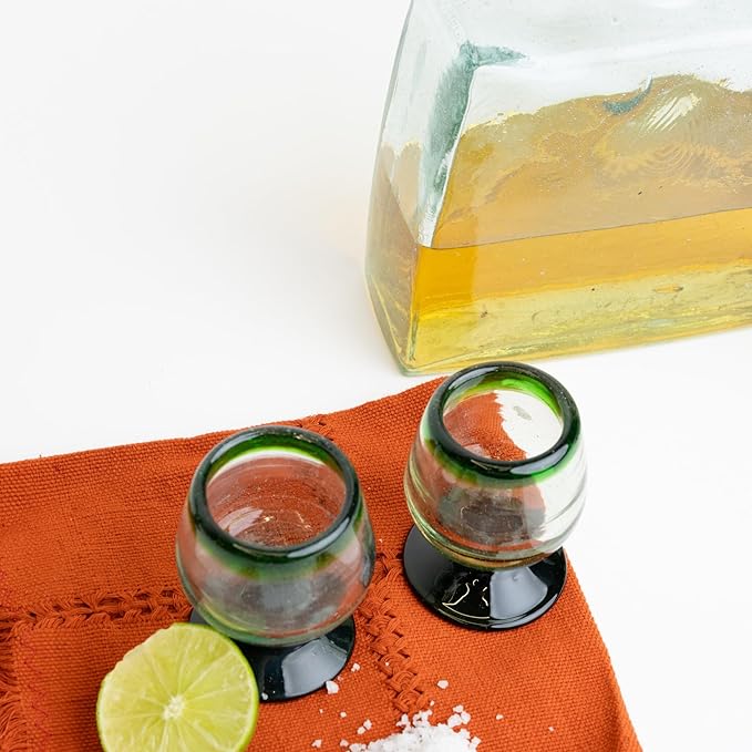 Authentic Mexican Tequila Hand Blown Shot Glasses - Set of 4-2 oz - Mini Glass Snifters - Heavy
