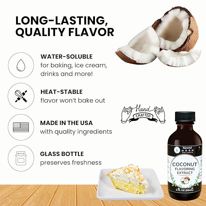 Natural Coconut Extract - 2 oz - Water-Soluble - By Harvest Moon Delights - Coconut Extract for