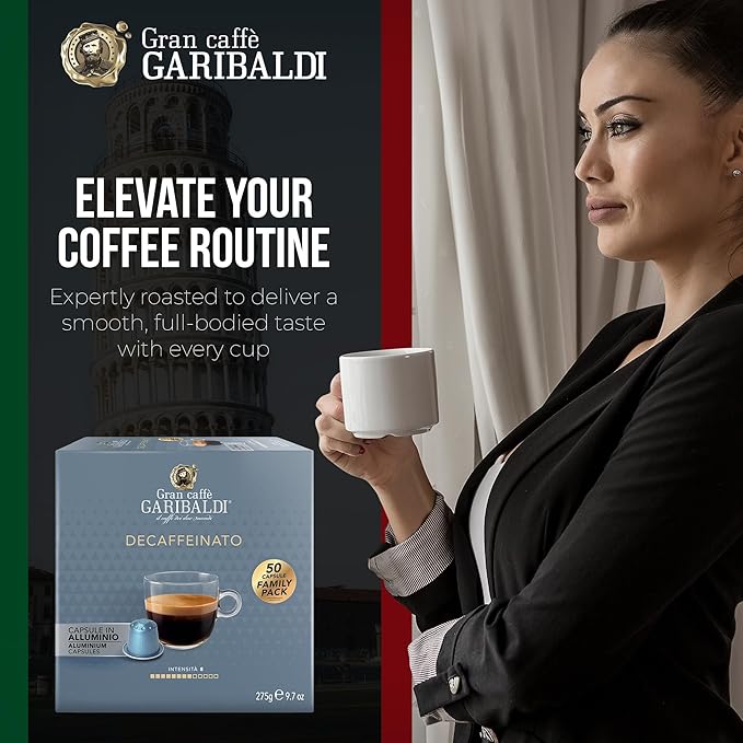 Gran Caffè Garibaldi Decaffeinated Espresso Pods, Italian Roast Coffee, Decaf Capsules Compatible