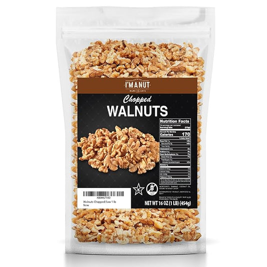 Premium Raw Chopped Walnuts 16oz (1 lb) - 100% Natural, No-PPO, Non-GMO, Batch-Tested Gluten &