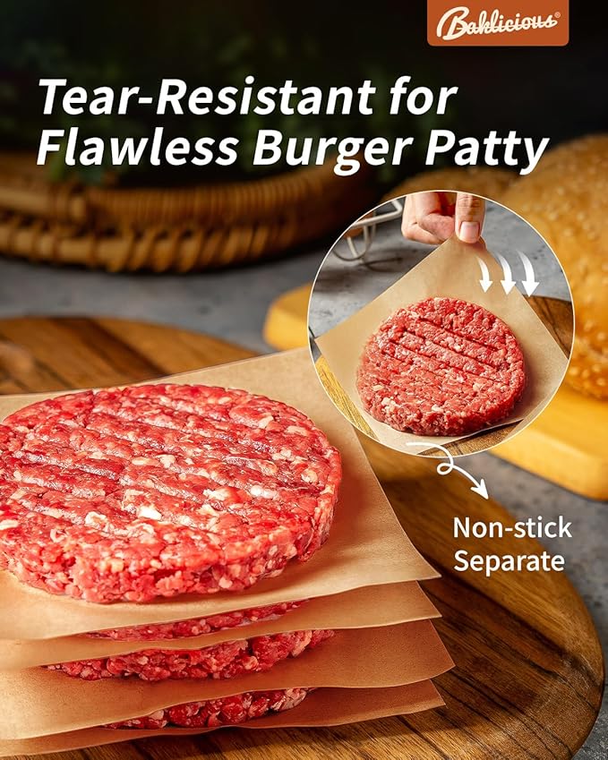 Baklicious 1100Pcs 5.5x5.5" Patty Paper - Elevate Burger Experience! Unbleached, Non-Stick Squares