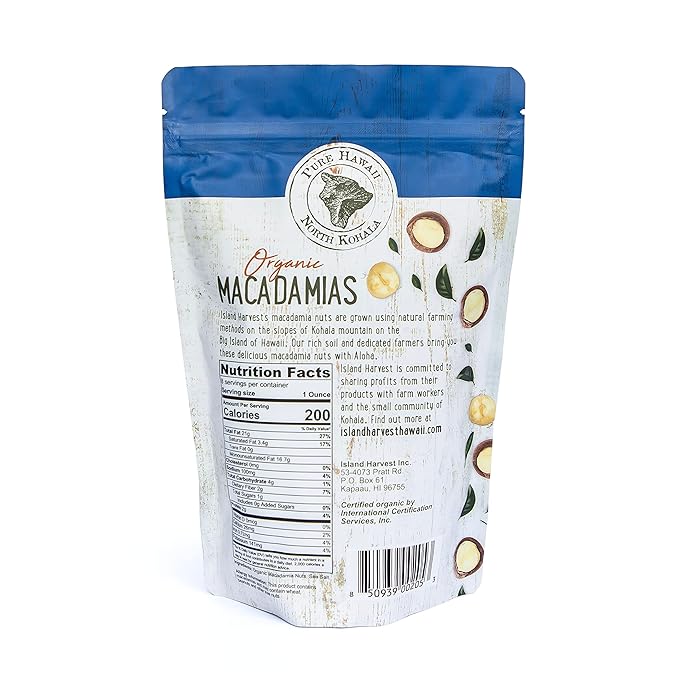 Island Harvest Organic Macadamia Nuts with Sea Salt - 100% Hawaiian Keto Friendly Nuts, All-Natural