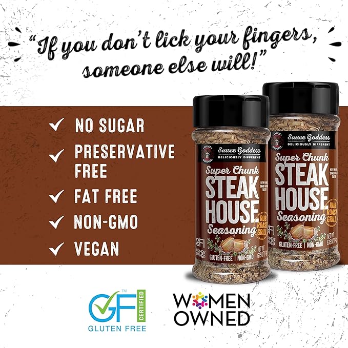Sauce Goddess Super Chunk Steakhouse Spice Shaker (2-Pack) - Versatile, Delicious Steak Seasoning