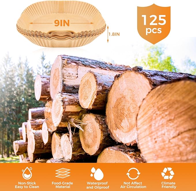 Vailnd Air Fryer Disposable Paper Liners 9inch Square, 125PCS Non-Stick Food Grade Air Fryer