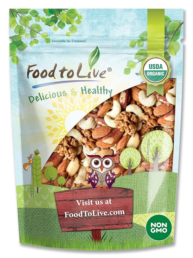 Food to Live - Organic Mixed Raw Nuts, 8 Ounces Cashews, Brazil Nuts, Walnuts, Almonds, Non-GMO